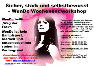 SICHER, STARK UND SELBSTBEWUSST - WENDO Wochenendkurs für Frauen* @ Tufa Trier